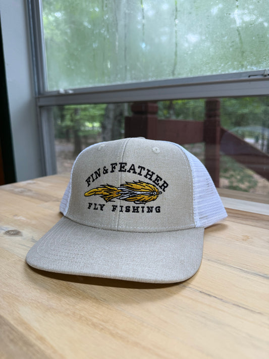 Fin & Feather Trucker Hat - Khaki/White